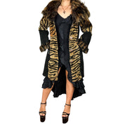 Vintage Genuine Suede & Shearling Tiger Print Fur Coat (L/XL)