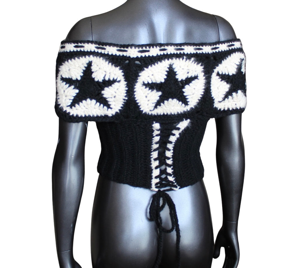 Lace-Up Star Crochet Top (S/M)