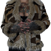 Vintage leather patchwork fur trim jacket (L)