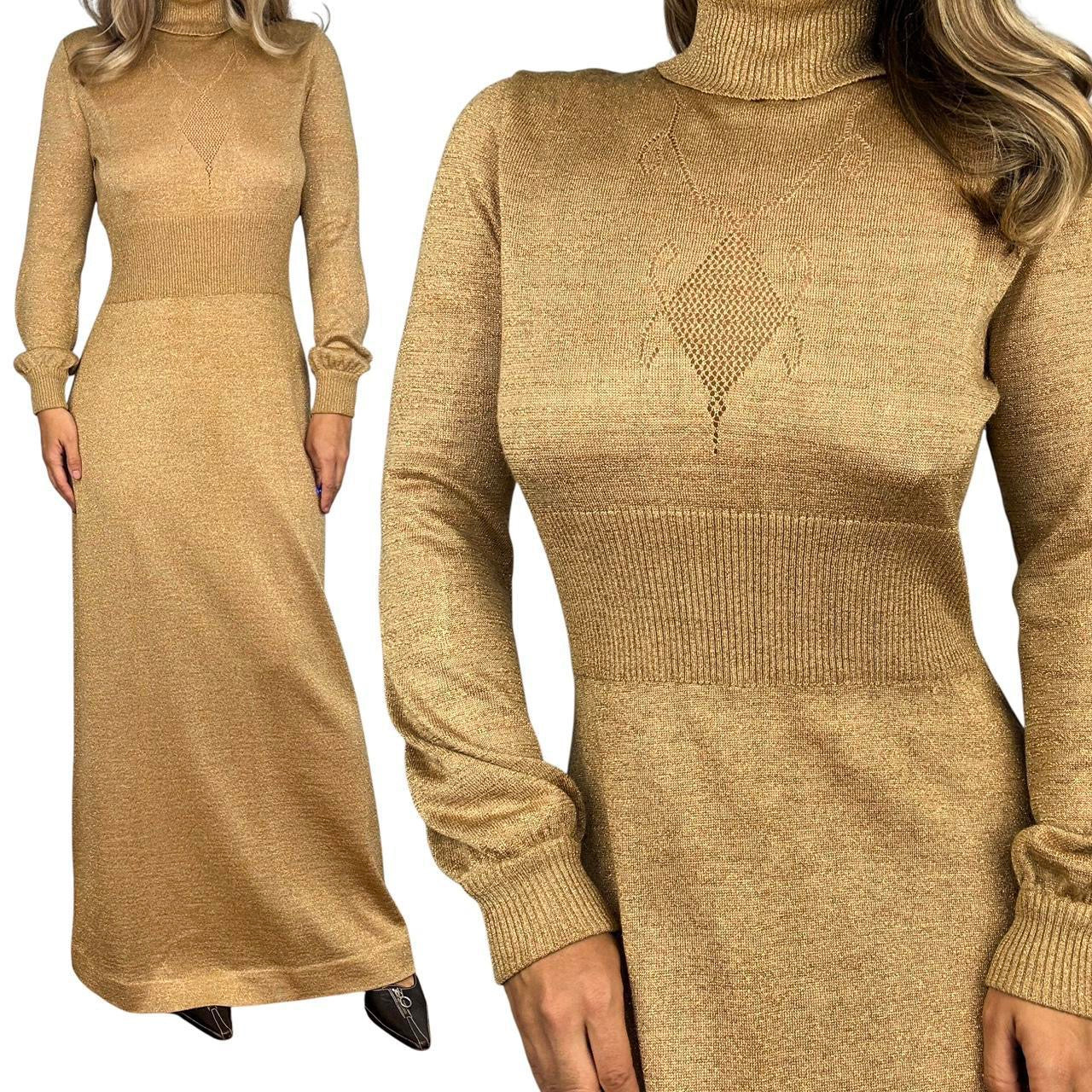 70s Gold Turtleneck Maxi Dress (M) Holy Thrift 70s Gold Turtleneck Maxi Dress (M) Holy Thrift