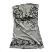 Y2K Grey ornate/grunge-style royal crown strapless tube top (XS/S)