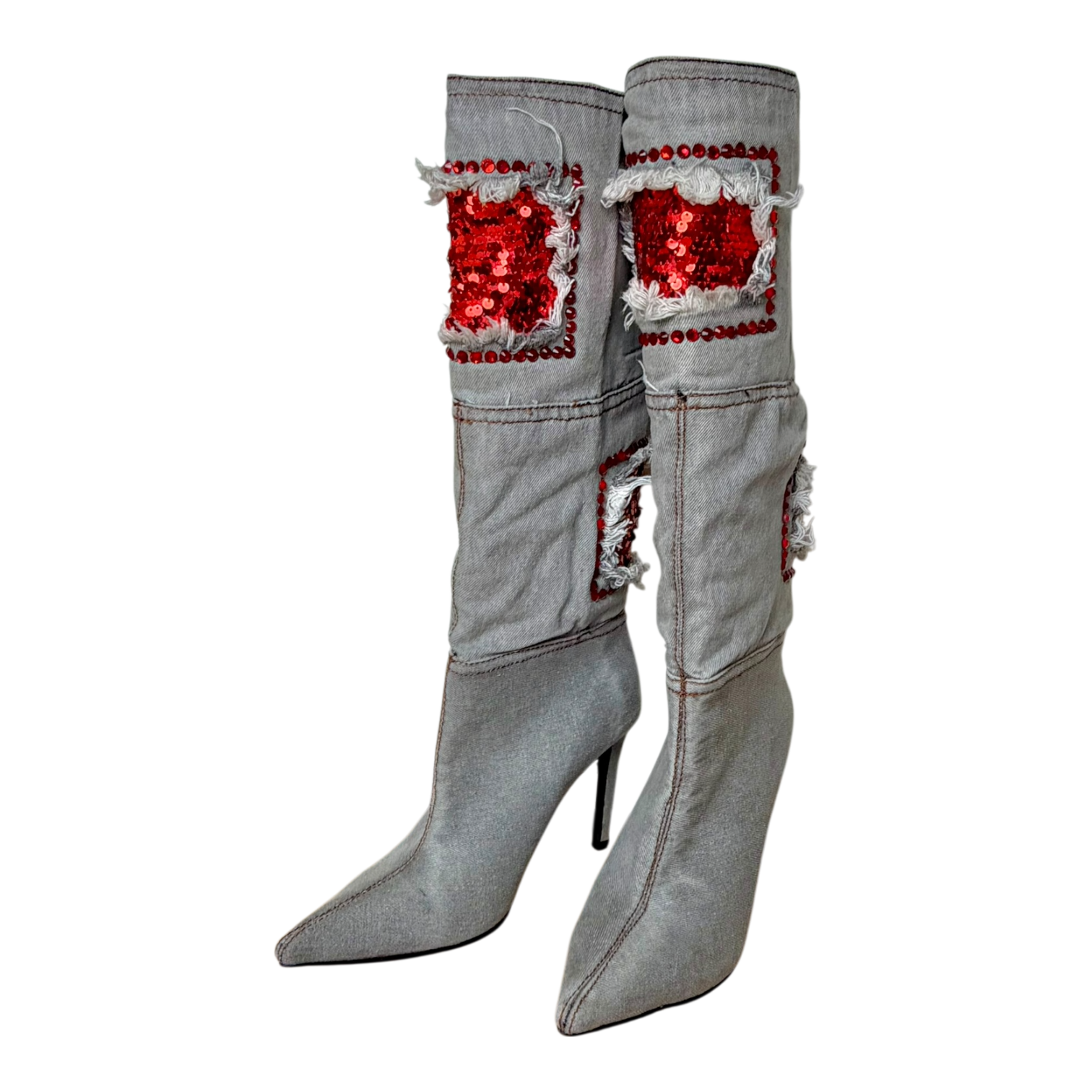 Denim Knee High Stiletto Boots (6)