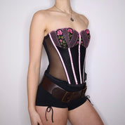 Y2K Black and Pink Rose Corset (M)