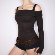 Y2K Dark Brown Off the Shoulder Top (XS)