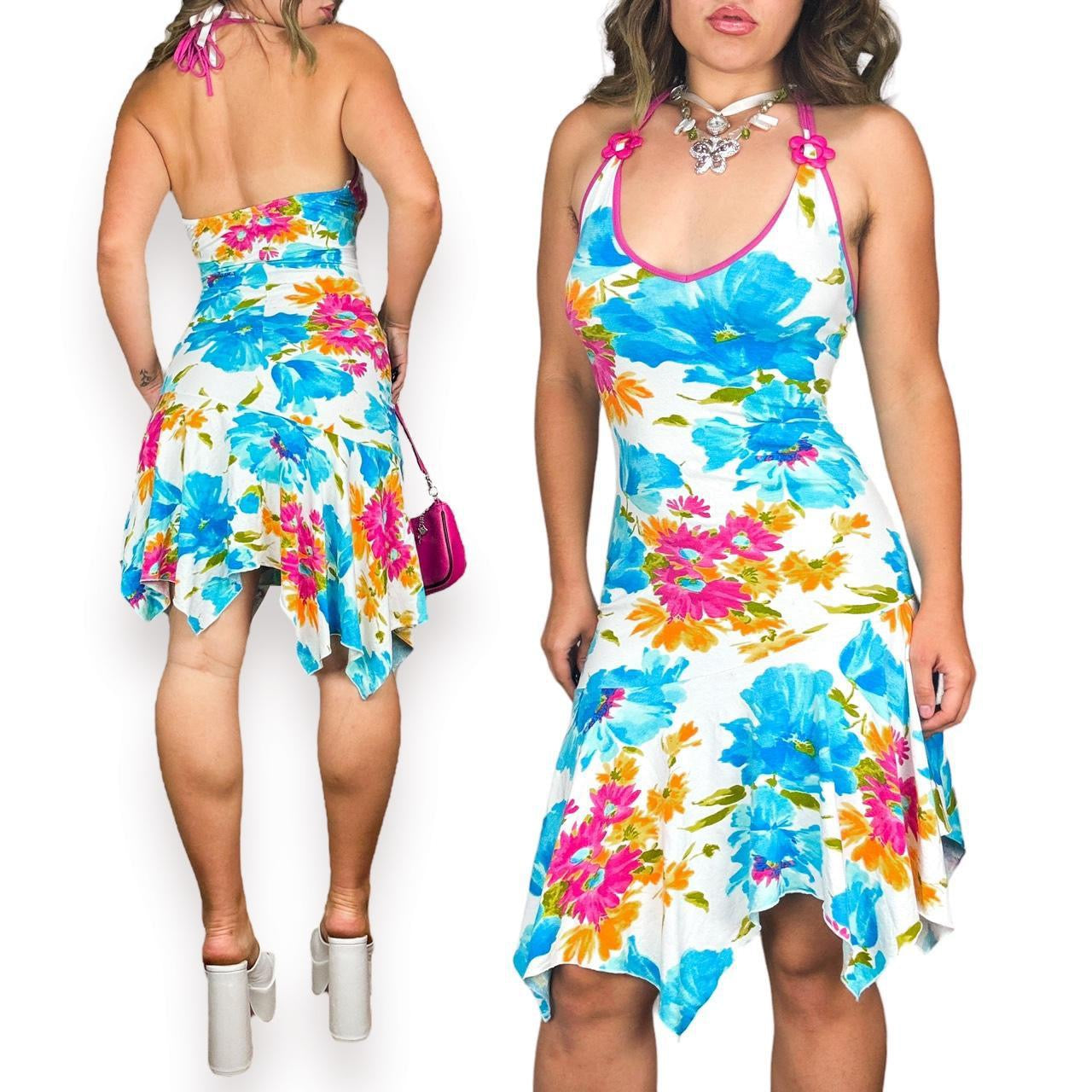 Y2K Floral Pixie Hem Halter Dress (M)