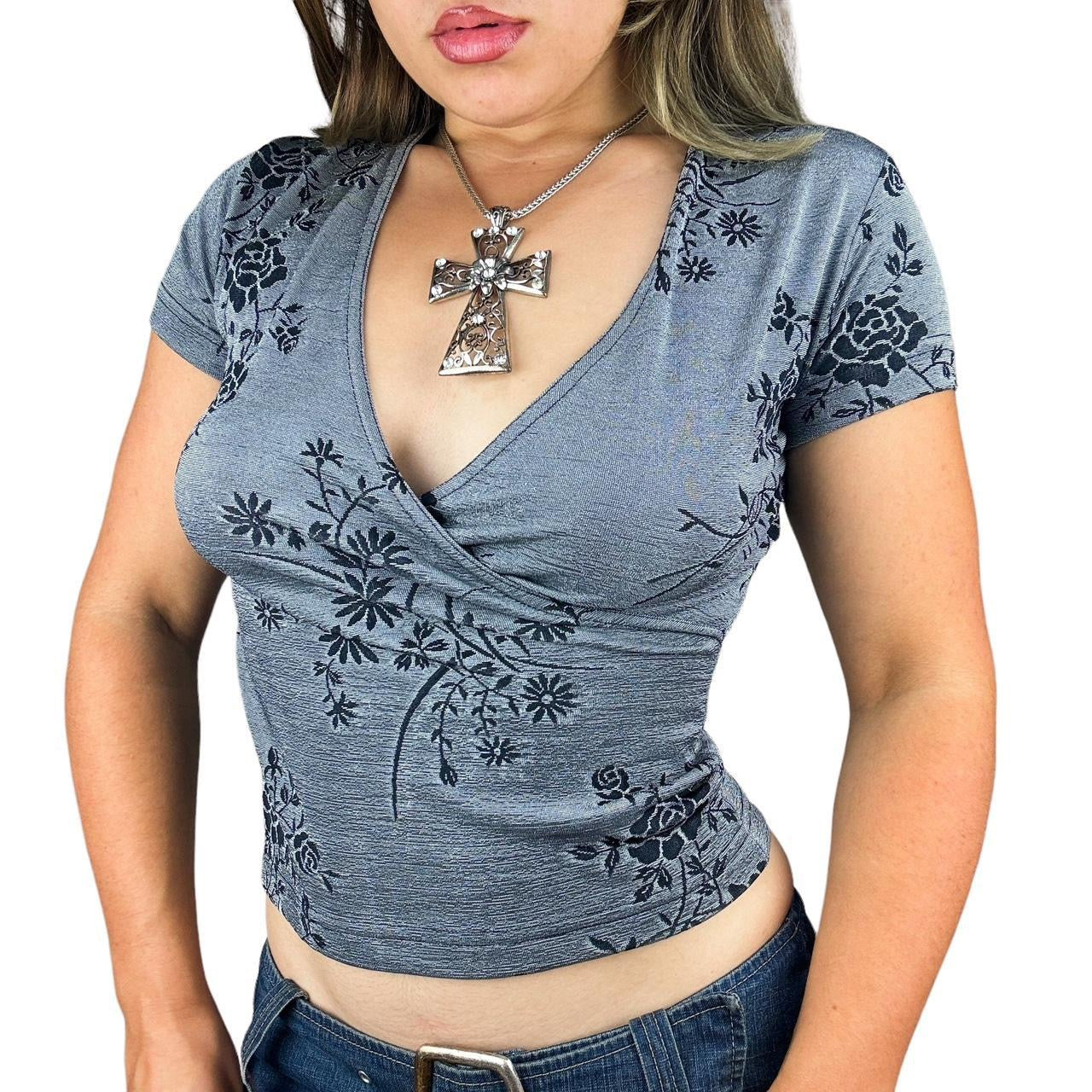 90s Slinky Floral Wrap Top (M)