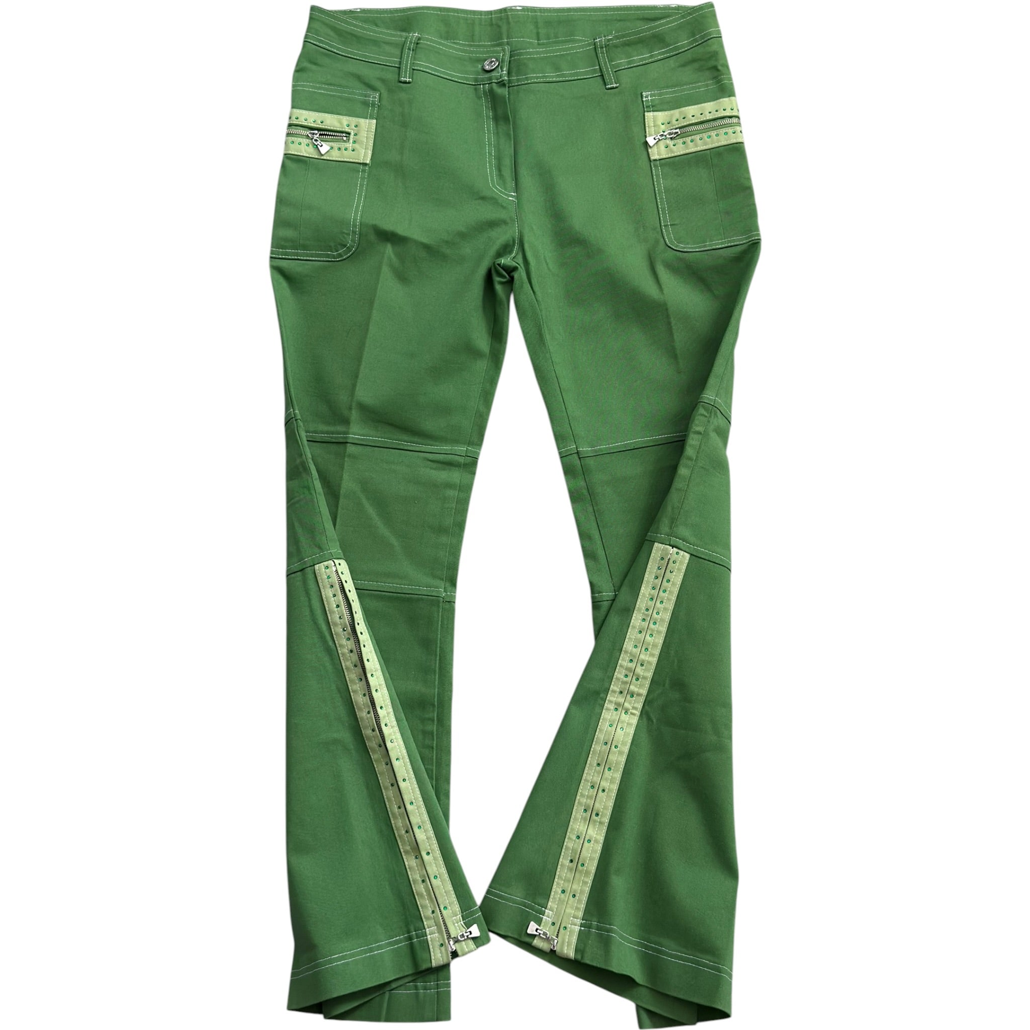 Utility green low rise flare cargo pants (L)
