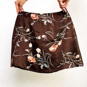 90s Brown Floral Mini Skirt (M)
