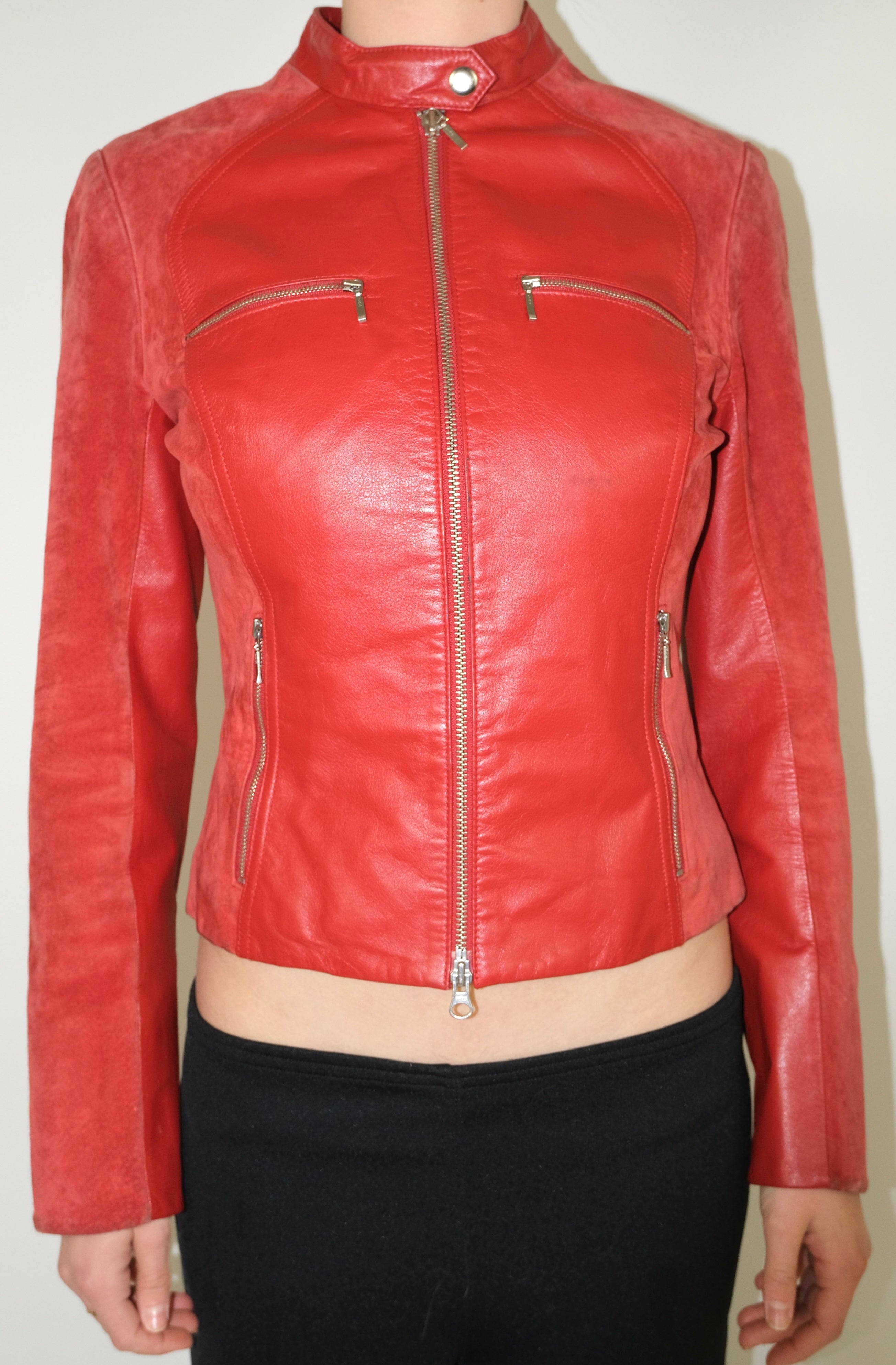 Cherry Red Leather + Suede Jacket