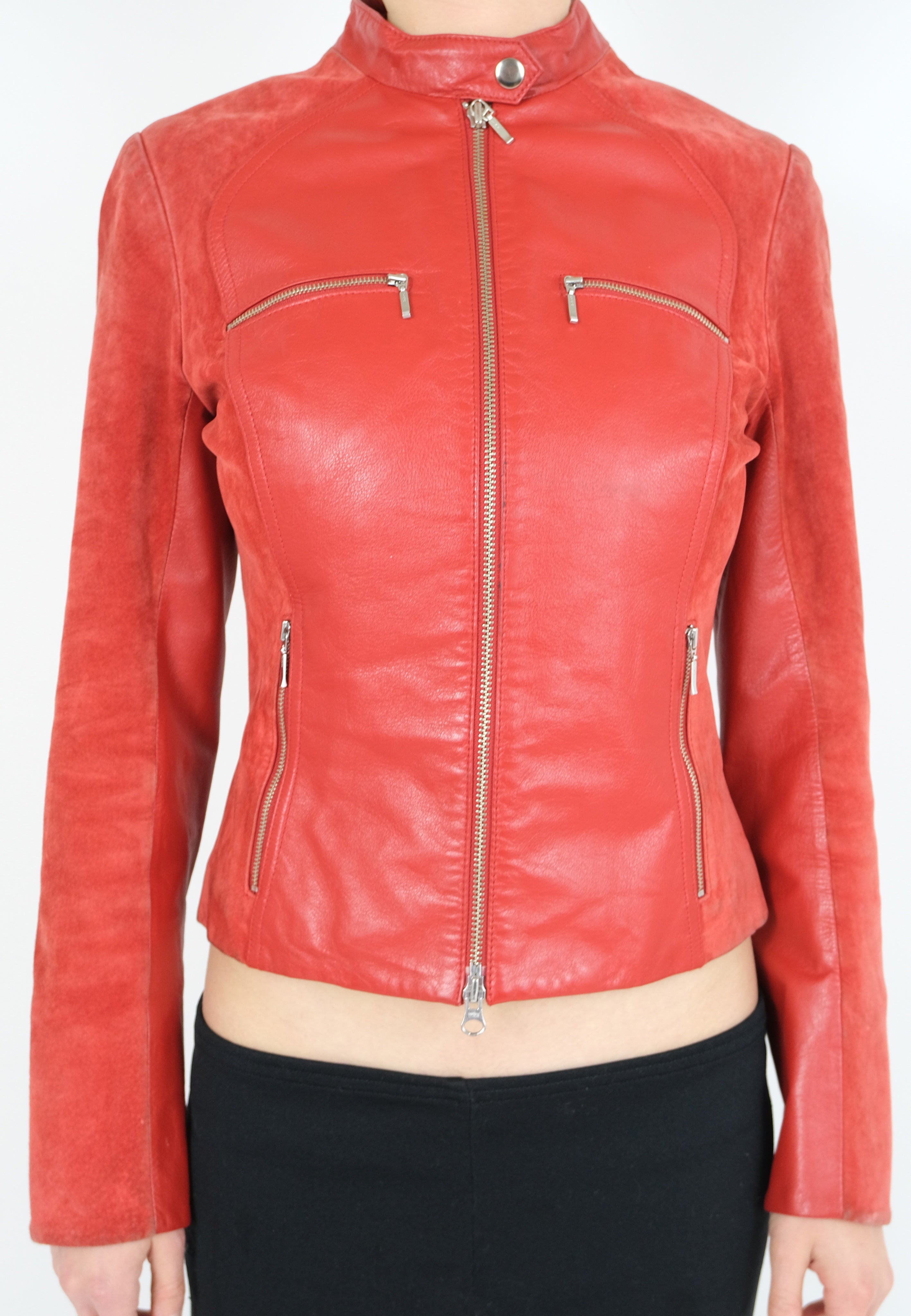 Cherry Red Leather + Suede Jacket