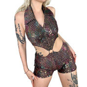 Vintage Cutout Halter Disco Jumpsuit (XS)