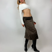 Vintage 90's Coffee Corduroy Patchwork Maxi Skirt (S/M)