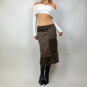 Vintage 90's Coffee Corduroy Patchwork Maxi Skirt (S/M)