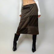 Vintage 90's Coffee Corduroy Patchwork Maxi Skirt (S/M)