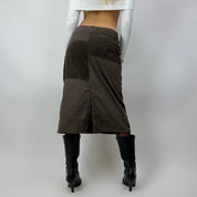 Vintage 90's Coffee Corduroy Patchwork Maxi Skirt (S/M)
