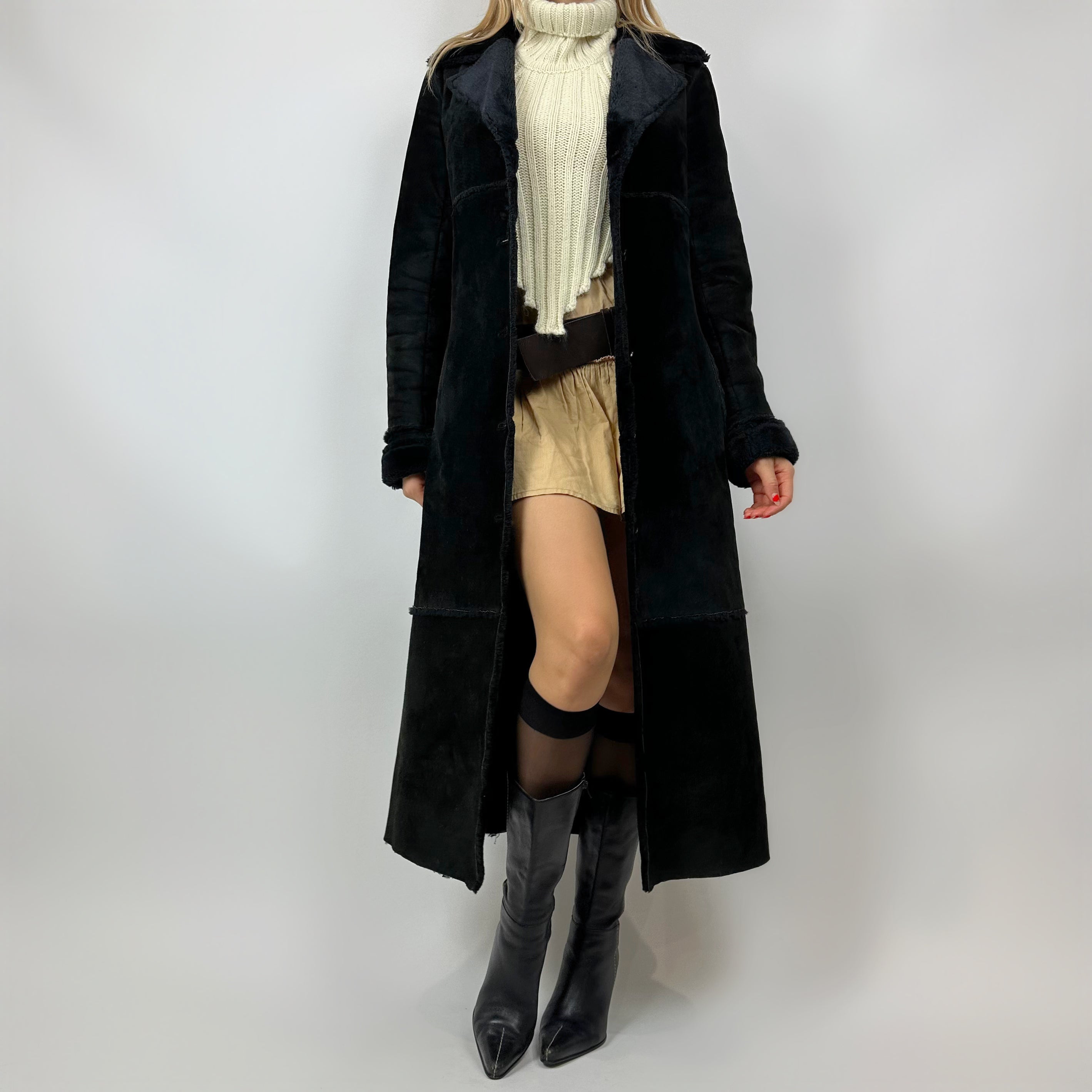 Vintage 90s Noir Suede & Faux Fur Long Coat (S/M)