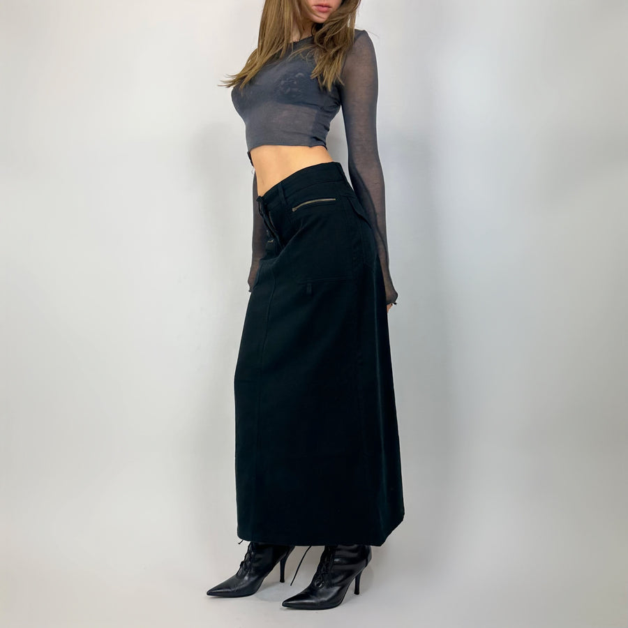 Vintage 90's Black Denim Maxi Skirt (s/m)