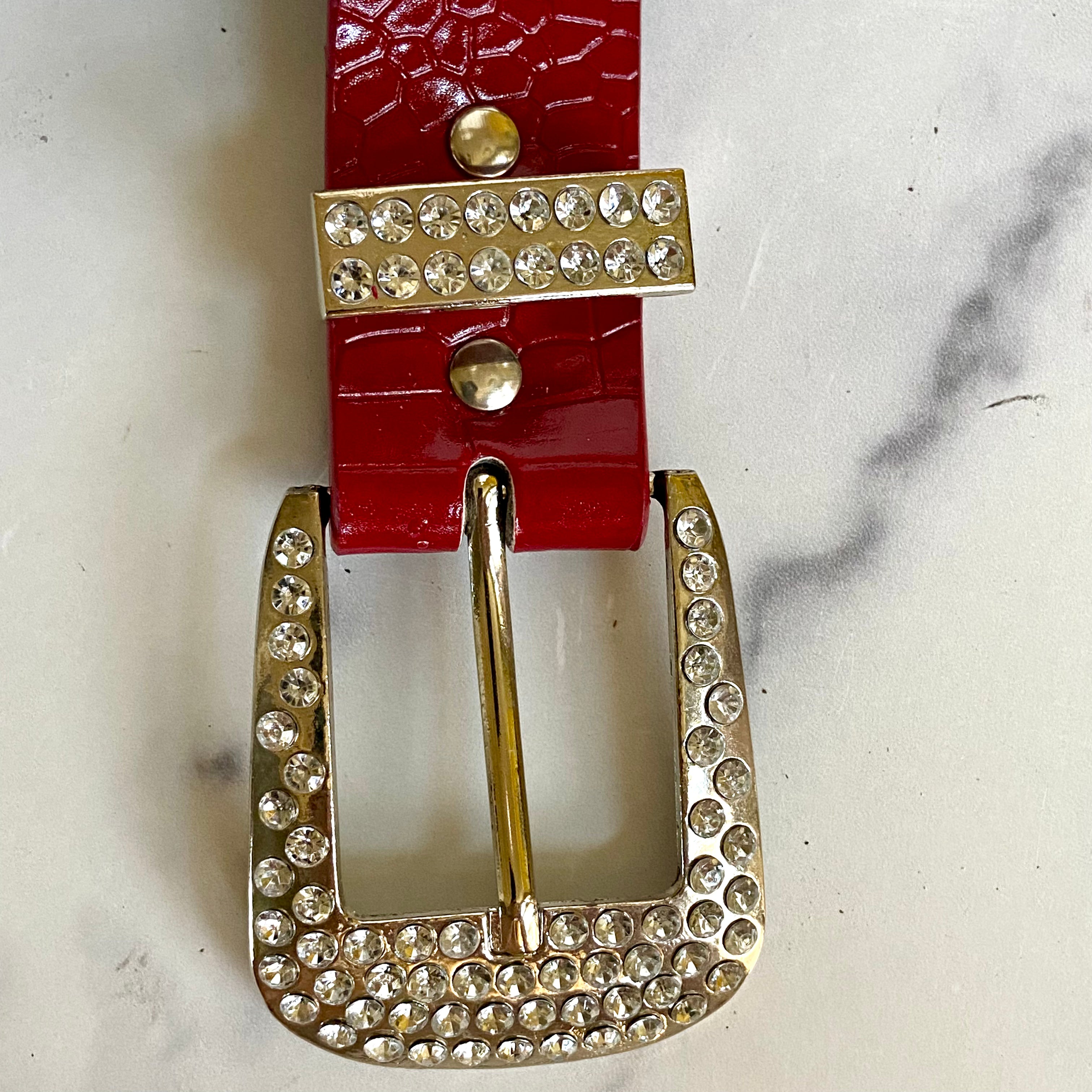 Rhinestone red leather belt