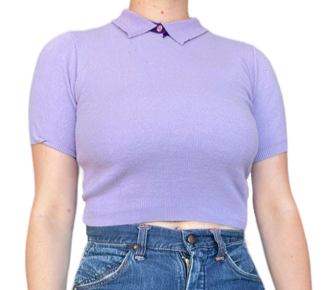 Vintage 1950s Lavender Cashmere Cropped Sweater (S)