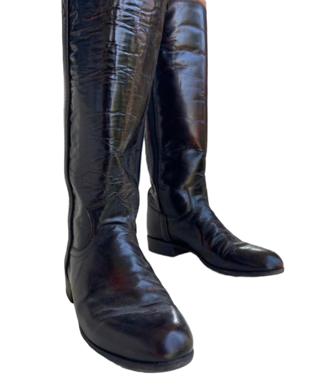 Vintage 1990s Black & Red Leather Knee-High Boots (6.5)