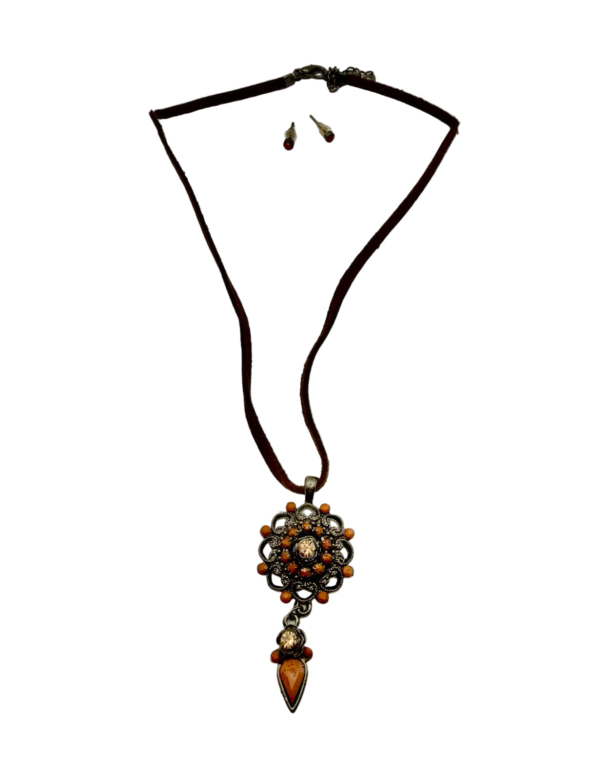 Boho Vintage Orange Pendant
Necklace Set