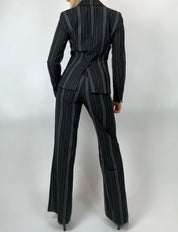 90's Charcoal Striped Blazer Pant Suit Set (S)