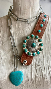 Leather metal & beads waist belt