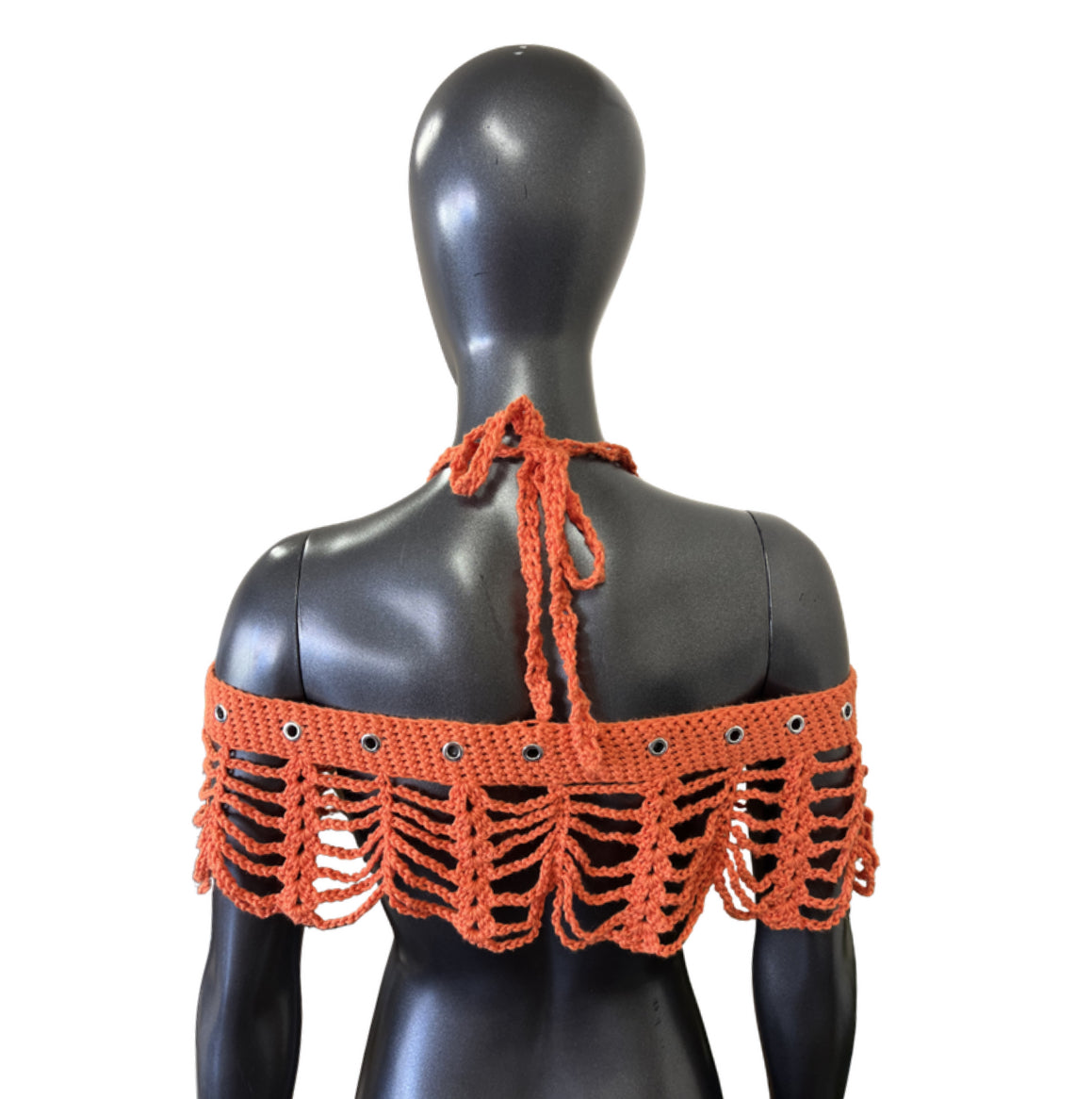 Sun-kissed Orange Mesh Crochet Shawl (S/M)