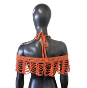 Sun-kissed Orange Mesh Crochet Shawl (S/M)