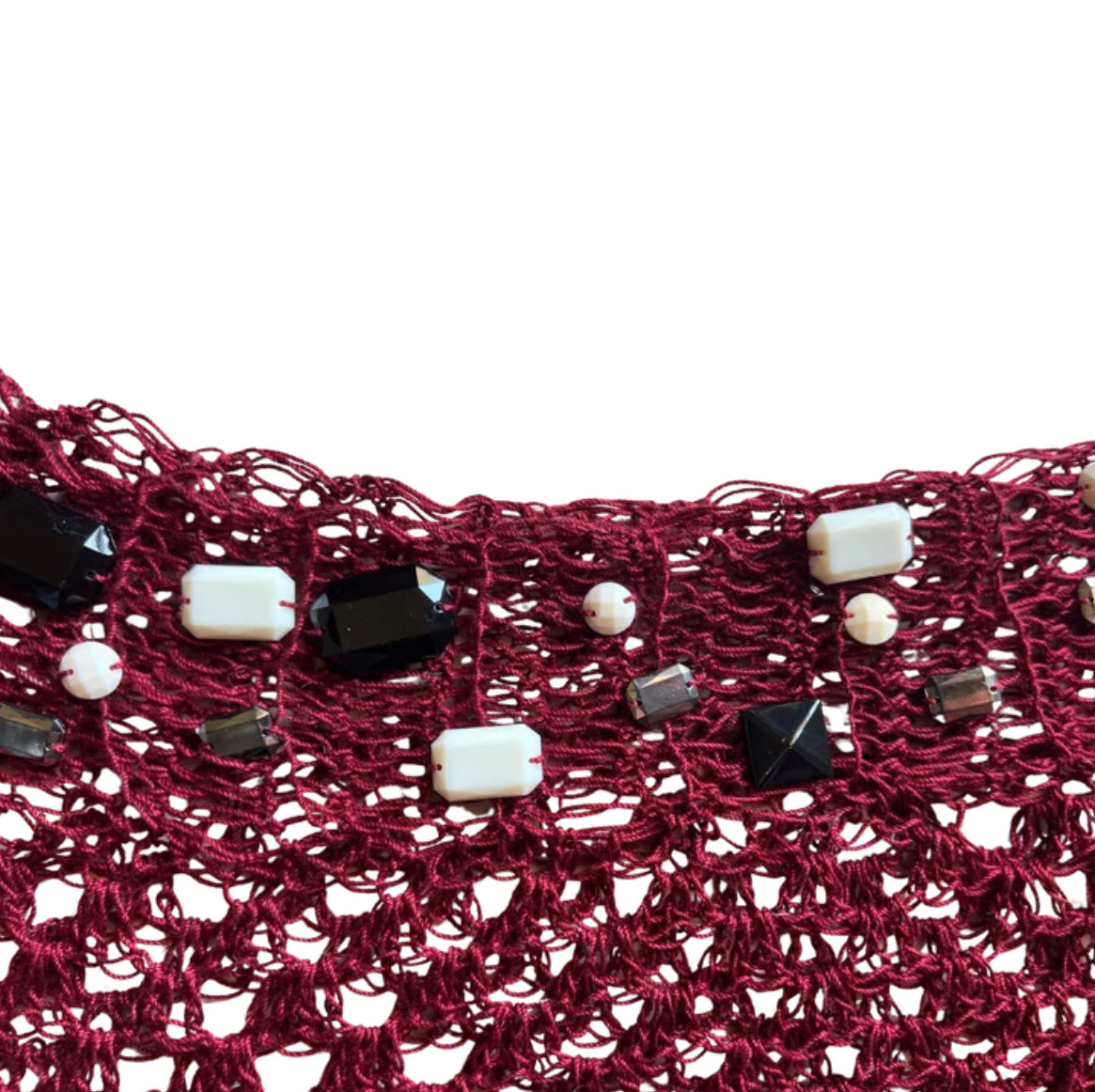 Embellished Crochet Fringe Poncho (M/L)