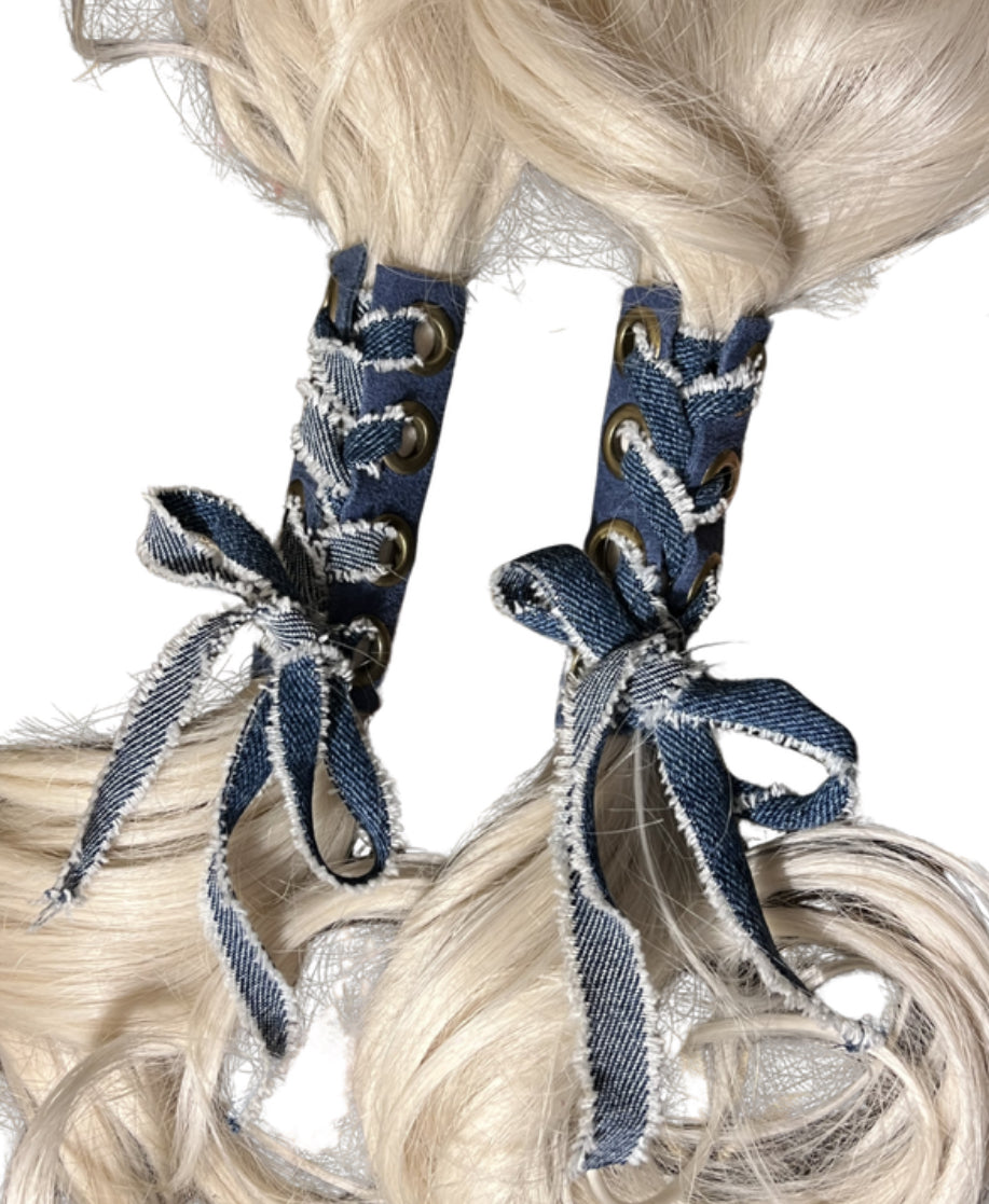 Denim Leather Pigtail Hair Wraps