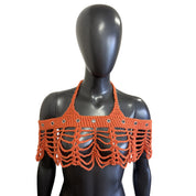 Sun-kissed Orange Mesh Crochet Shawl (S/M)