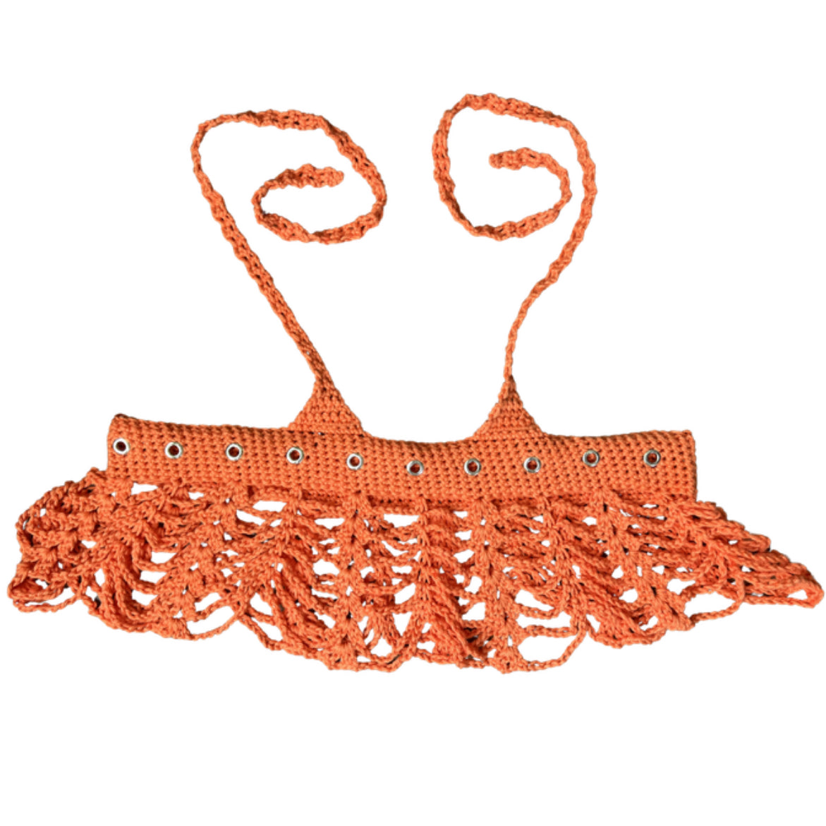 Sun-kissed Orange Mesh Crochet Shawl (S/M)