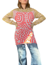 2010 Collection Vivienne Westwood Glittery Gold & Red Body Swirls Sweater (S/M/L)