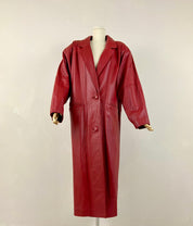 NEW Vintage Red leather trench long coat