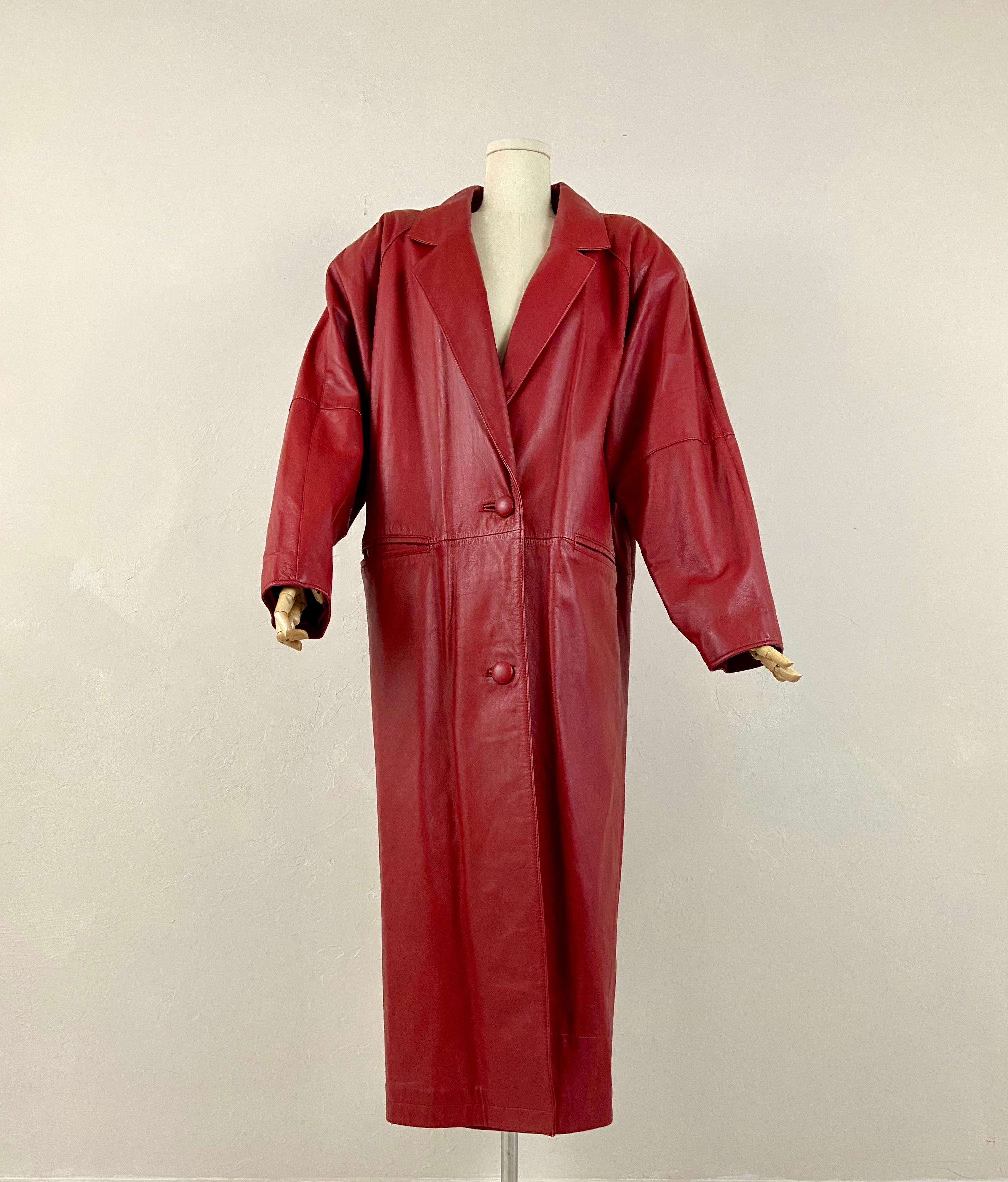 NEW Vintage Red leather trench long coat