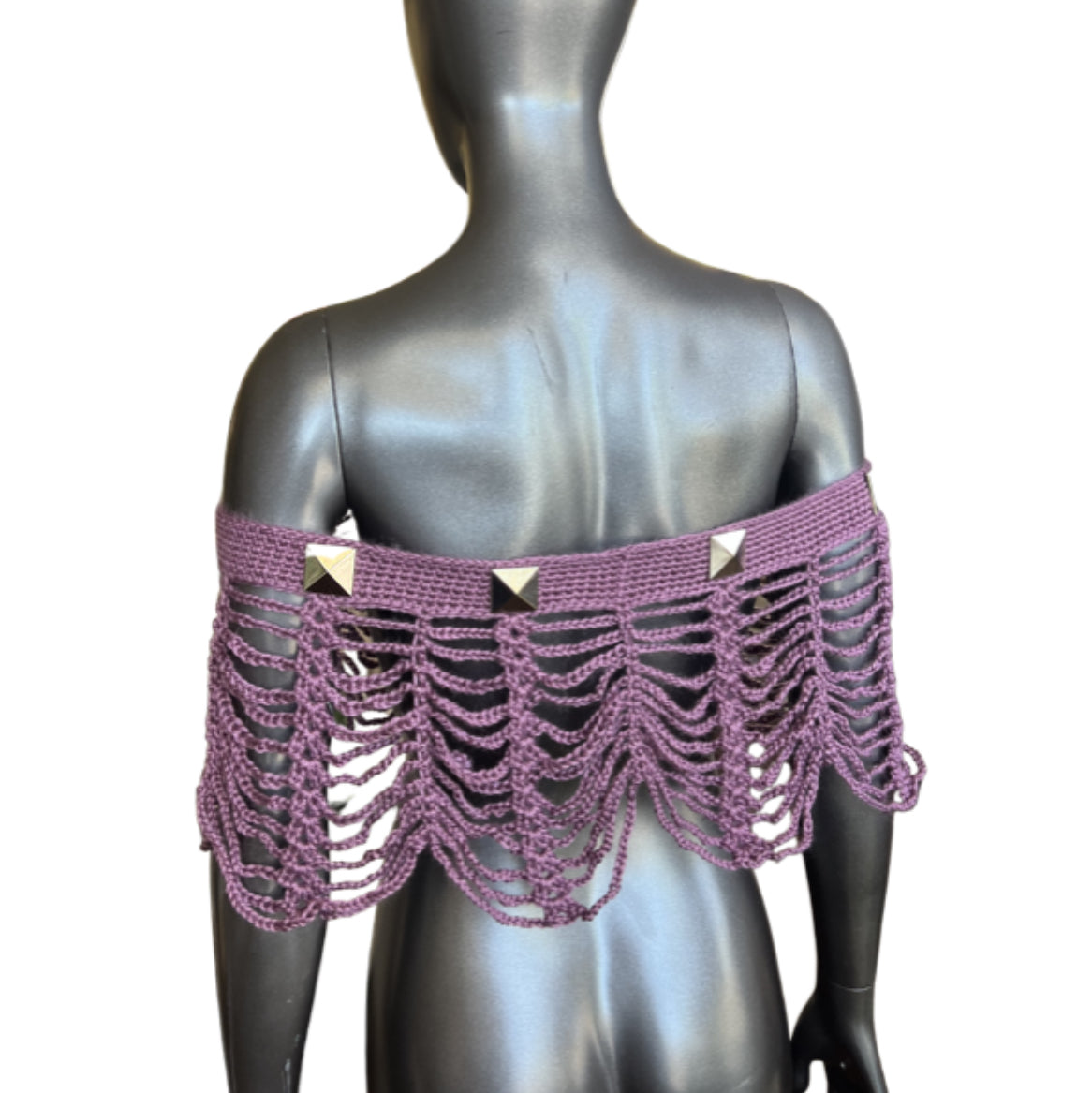 Studded Mesh Crochet Shawl (M)