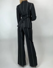 90's Charcoal Striped Blazer Pant Suit Set (S)