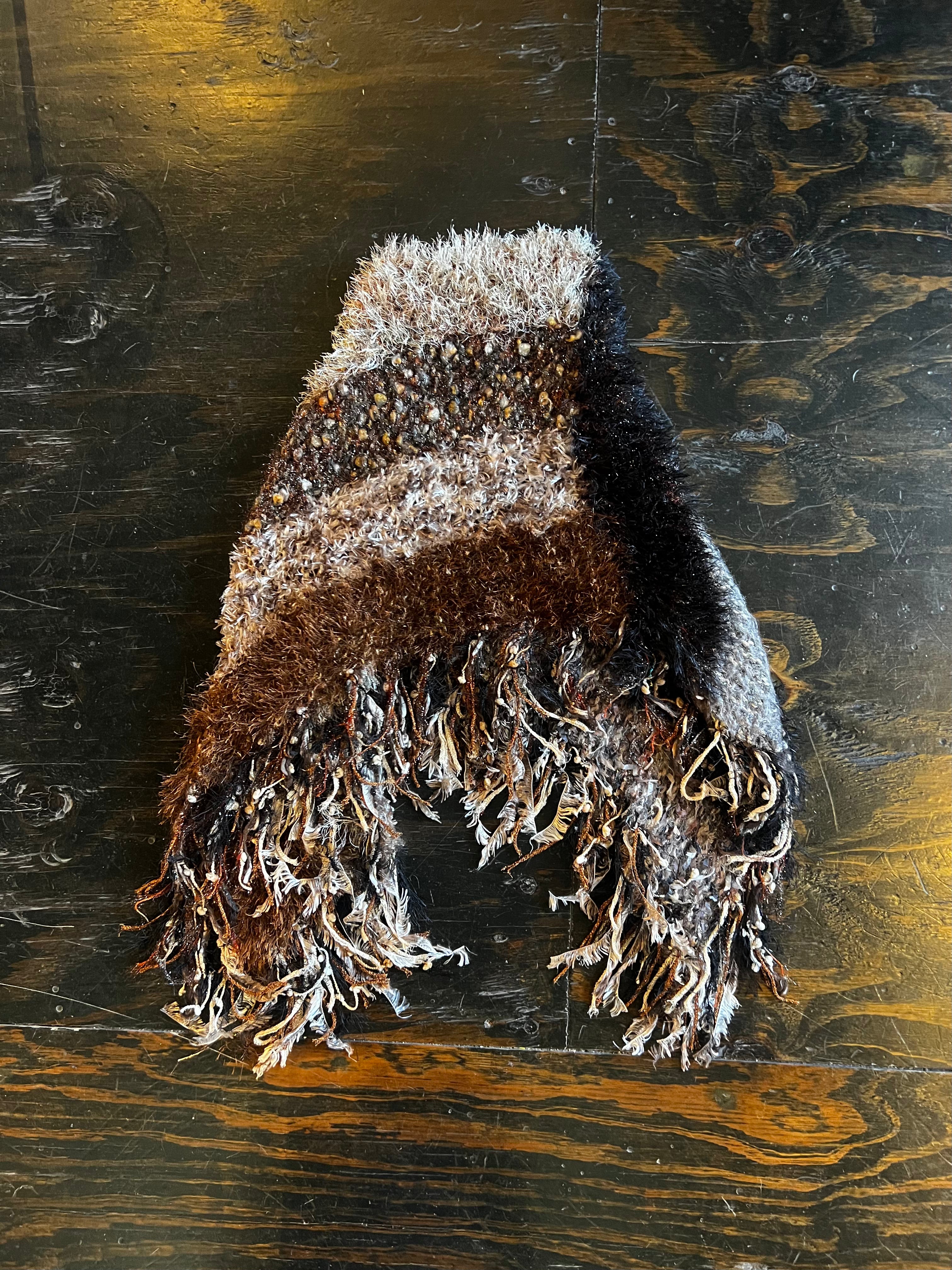 Fuzzy Neutral Tone Fringe Poncho (OS)