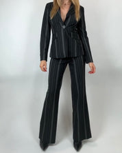 90's Charcoal Striped Blazer Pant Suit Set (S)