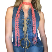 Coral Beaded Fringe Scarf