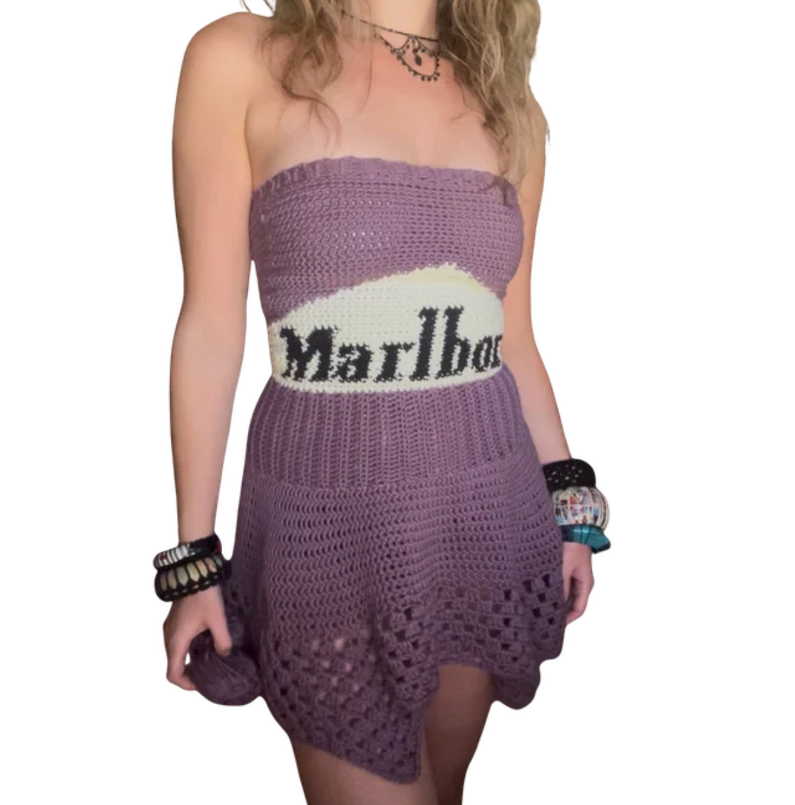 Purple Crochet Marlboro Dress (S/M)