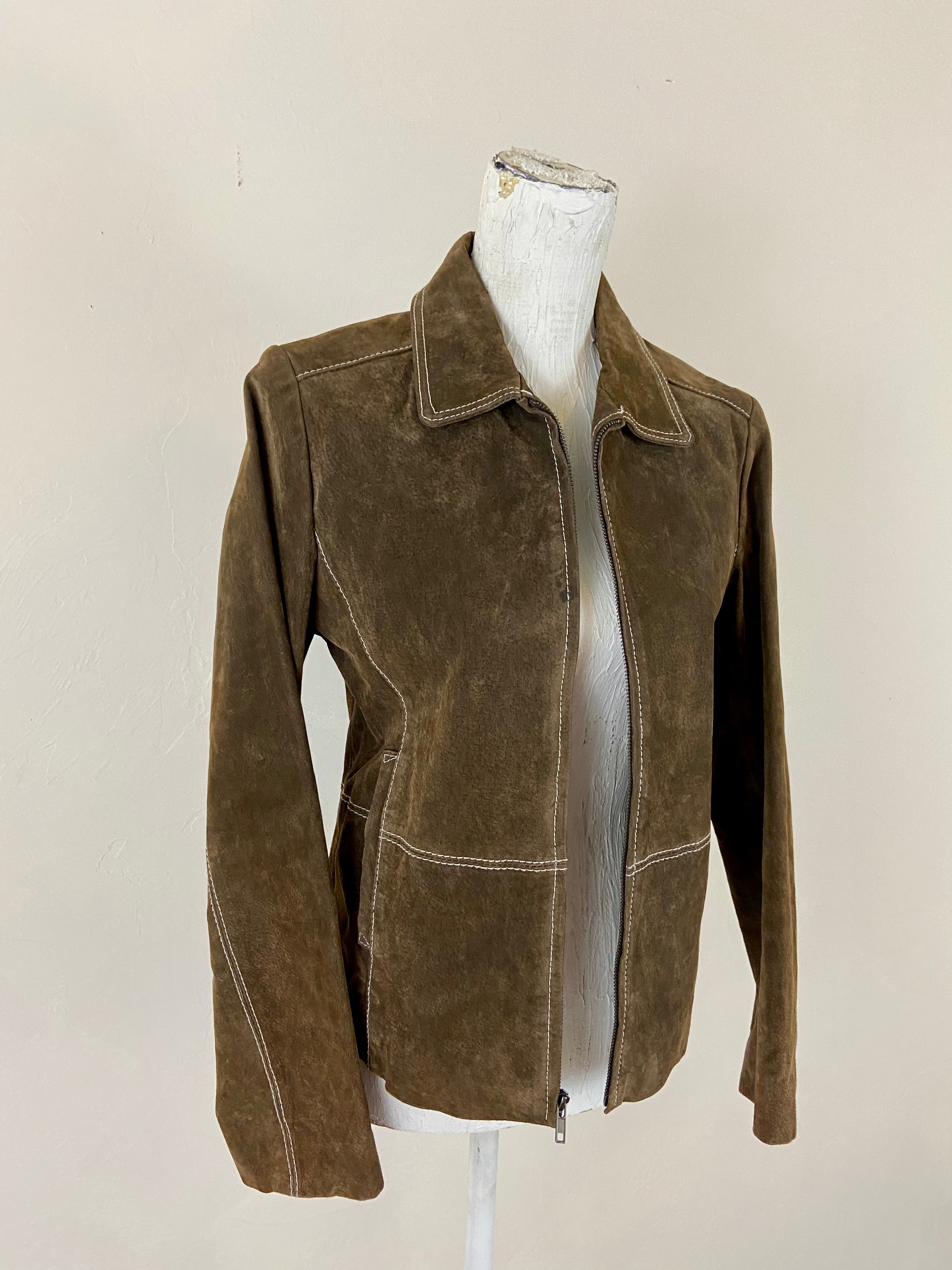 Wilson’s leather chocolate brown cropped jacket factory with cream stitching! Euc!