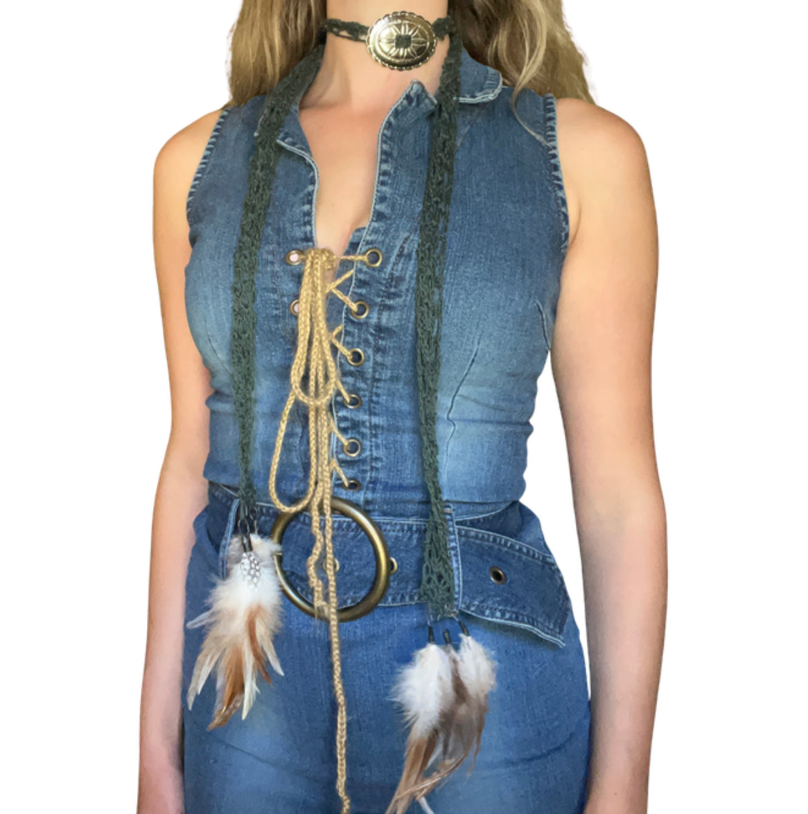 Concho Buckle Fringe Scarf