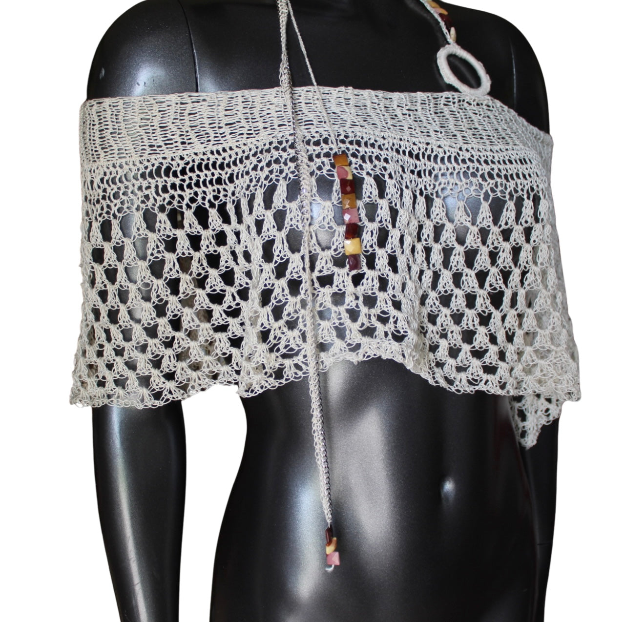 Beaded Choker Scarf Crochet Shawl (S/M)