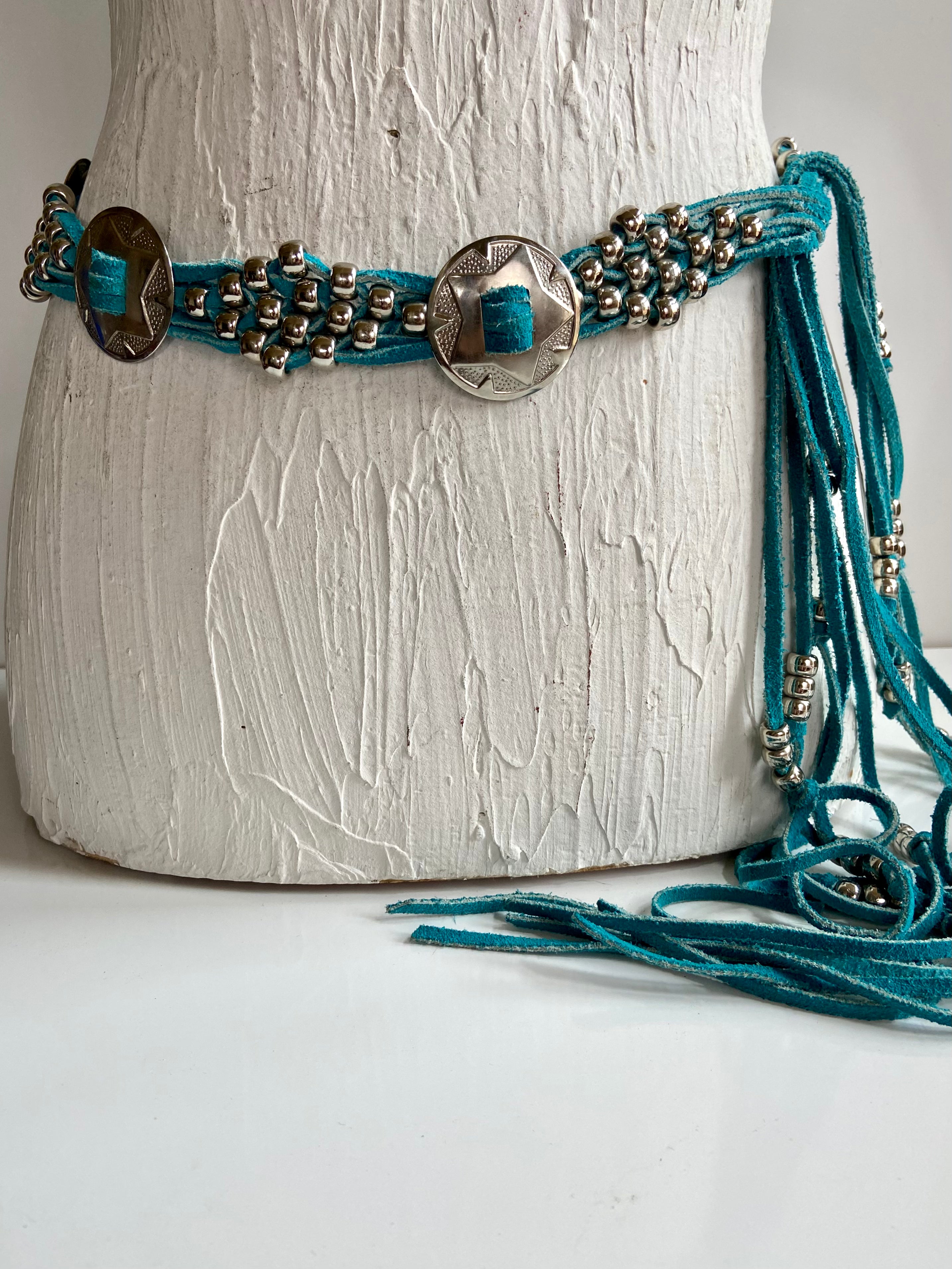 Turquoise suede leather belt