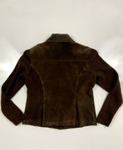 Vintage Live a Little Brown suede Leather
Shell Knit Sleeve Collared Jacket