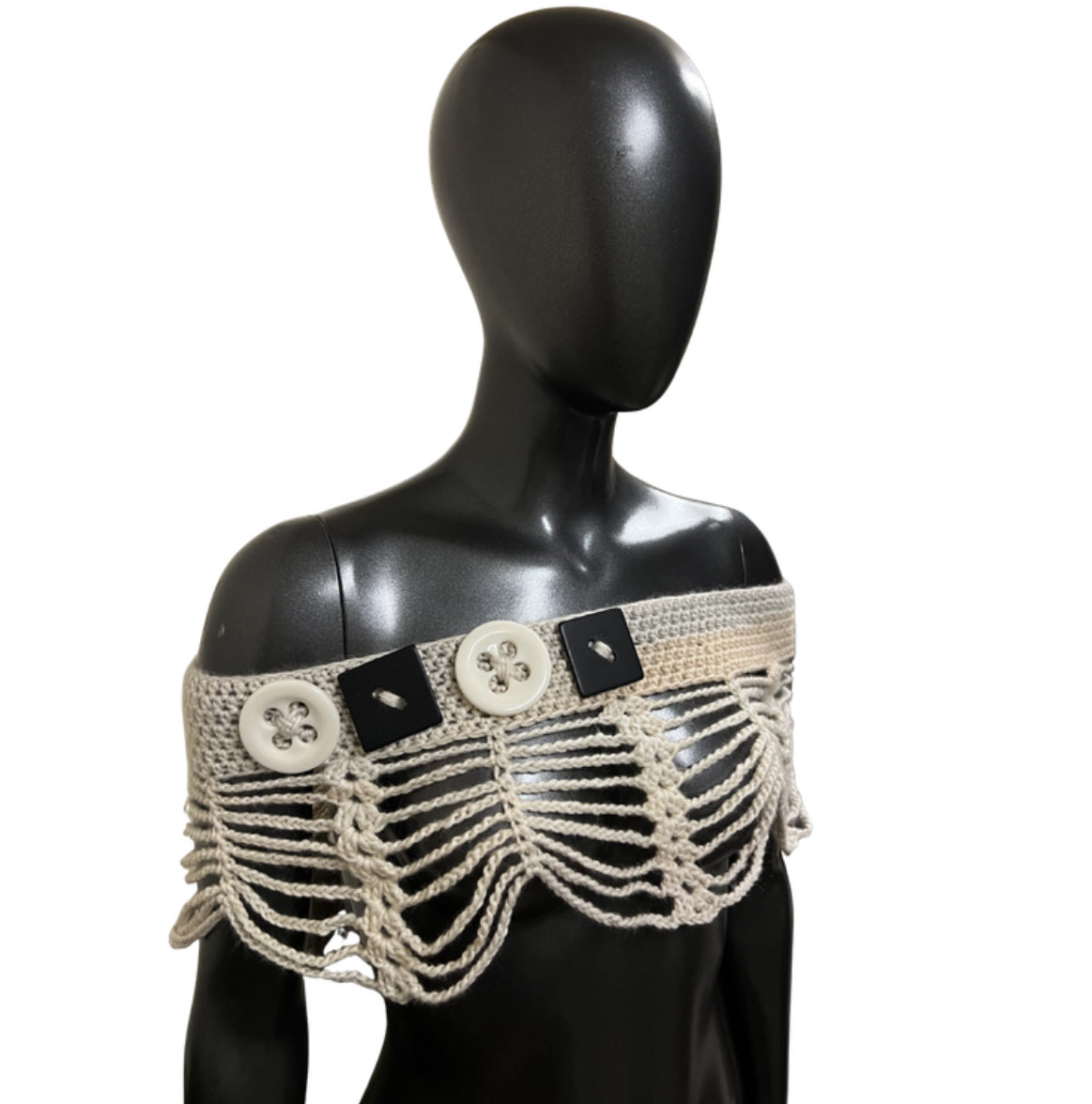 Button Mesh Crochet Shawl (S/M)