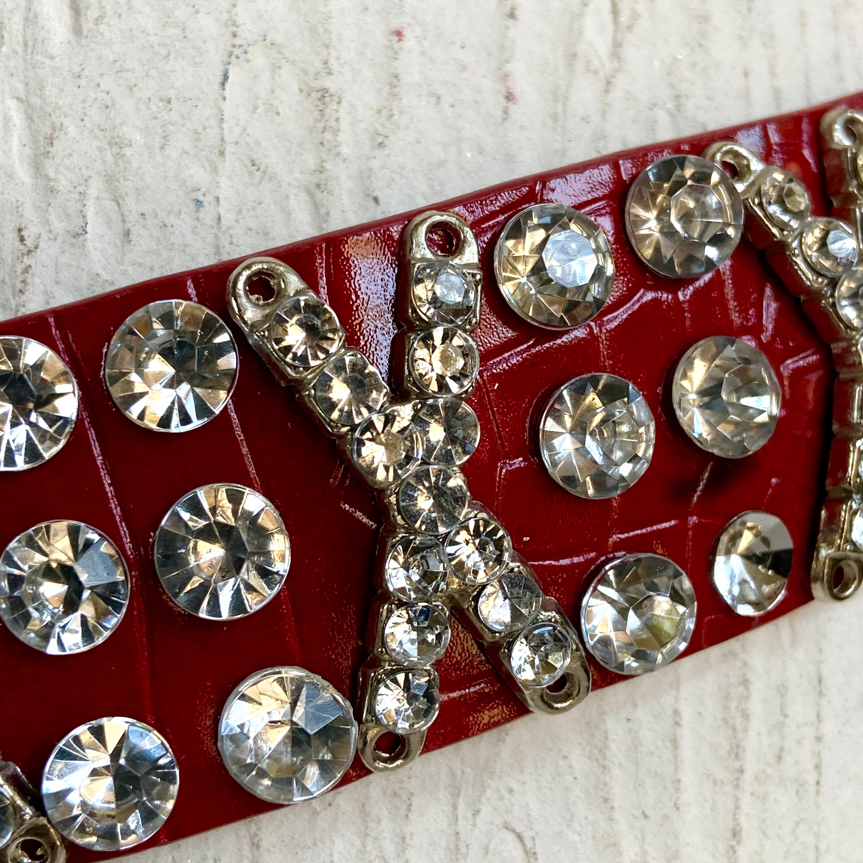 Rhinestone red leather belt