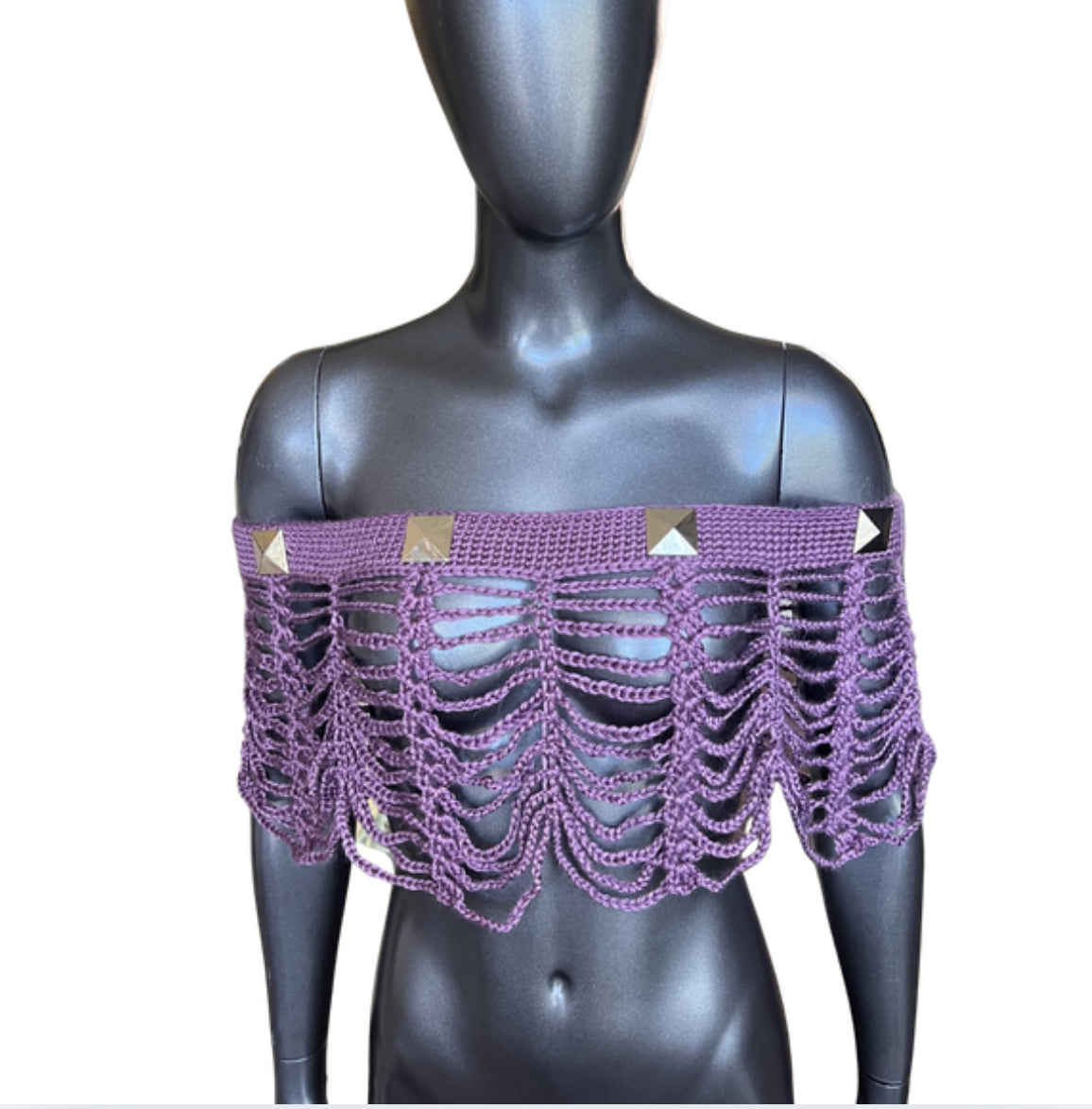 Studded Mesh Crochet Shawl (M)